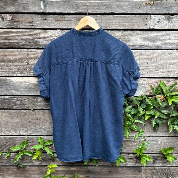 Uniqlo Navy Popover sleeveless blouse w/band collar: Size L - Picture 5 of 6